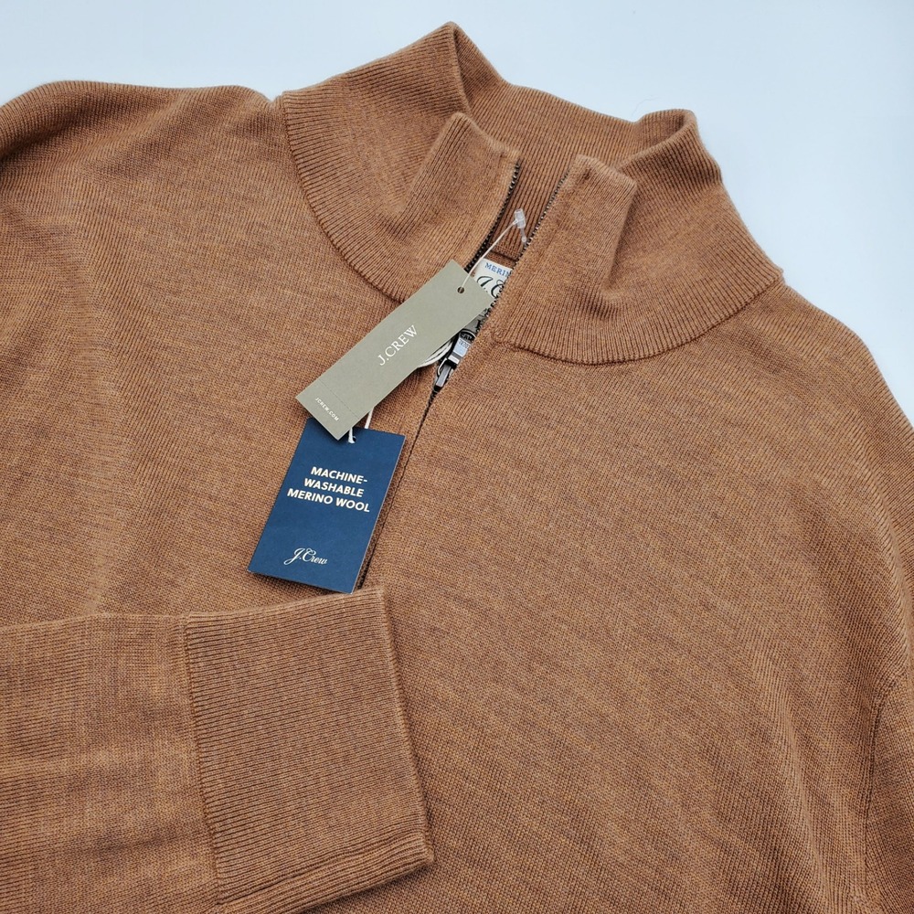 J.Crew Mens Merino Wool Half Zip Sweater Heathered Camel Brown CB608 Large NWT